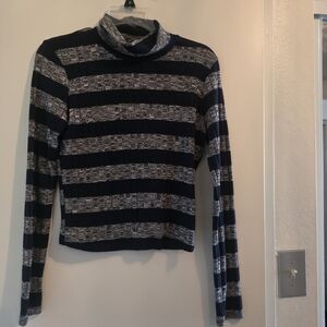 Striped Turtleneck Sweater - Black and Gray